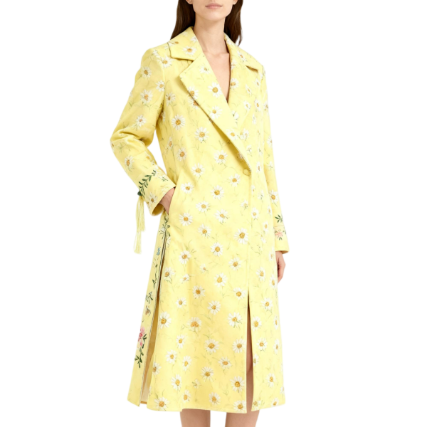 Yellow Daisy Print Trench Coat