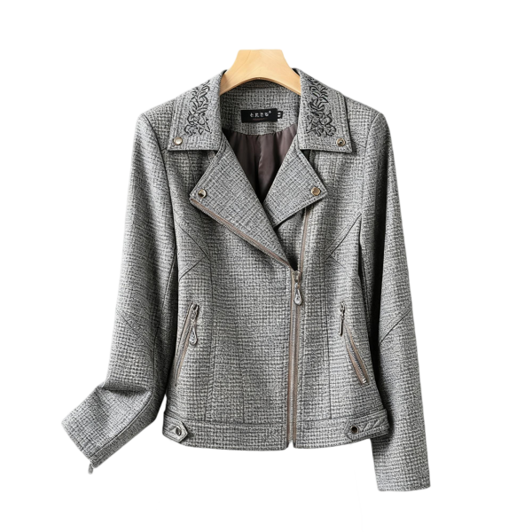 Grey Plaid Asymmetric Zipper Jacket