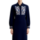 Navy Polo Collar Dress with Geometric Embroidery