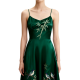 Dark Green Satin Dress with Bamboo and Bird Embroidery