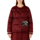 Burgundy Quilted Puffer Jacket with Camera Embroidery