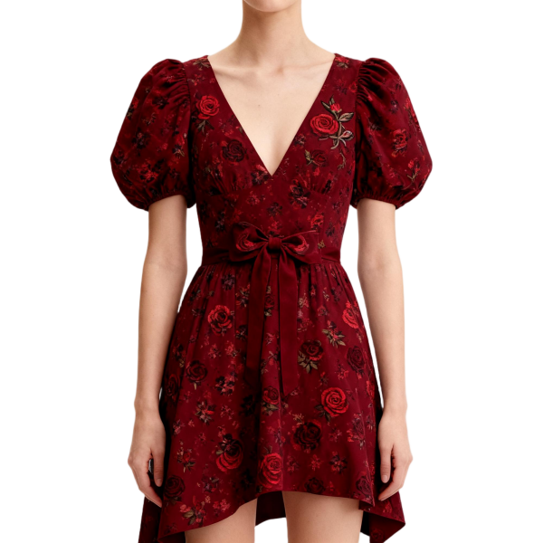 Burgundy Velvet Floral Dress