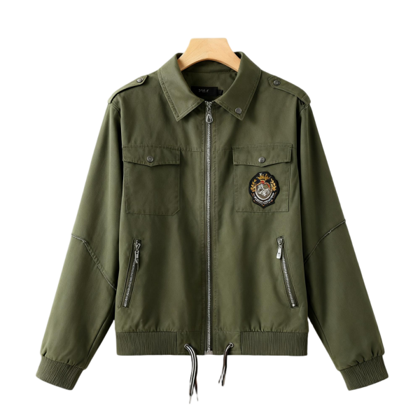 Olive Green Utility Jacket with Emblem Patch